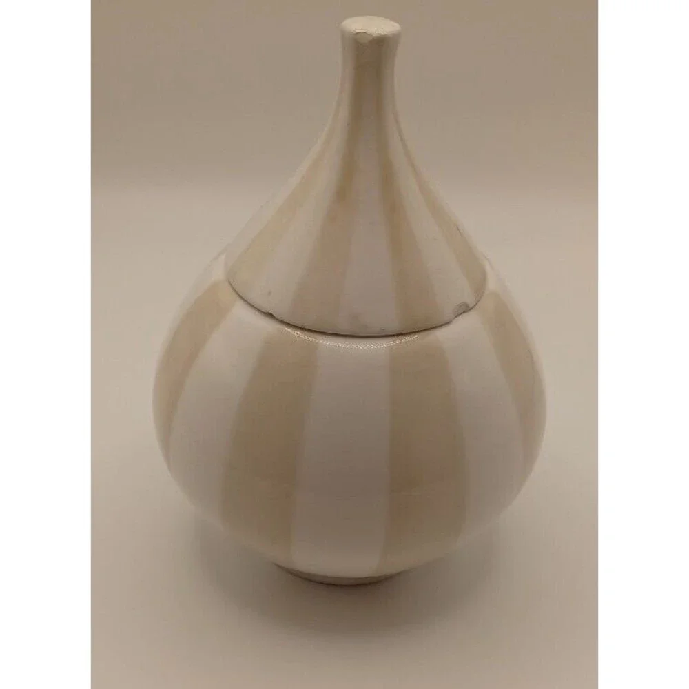 Jonathan Adler Happy Home Stripes Sugar Jar Striped￼ Bowl with Lid Chipped.